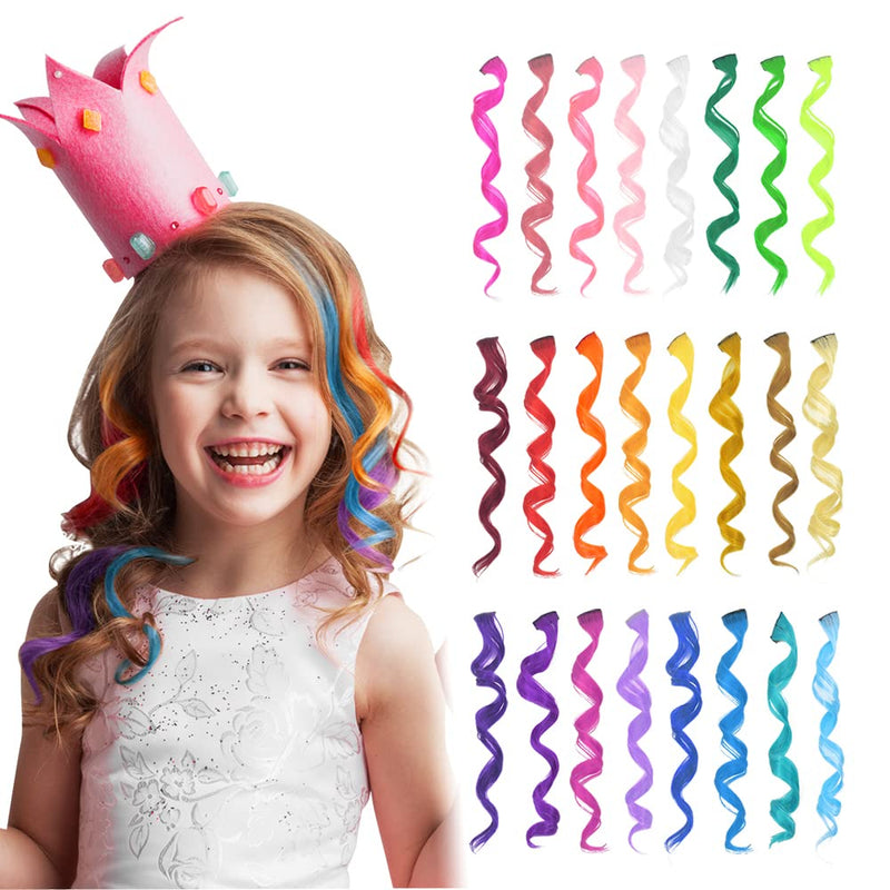 Dreamlover Girls Hair Extensions, Clip in Coloured Hair Extensions for Kids, 24 Pack Multi Colors A - Curly - BeesActive Australia