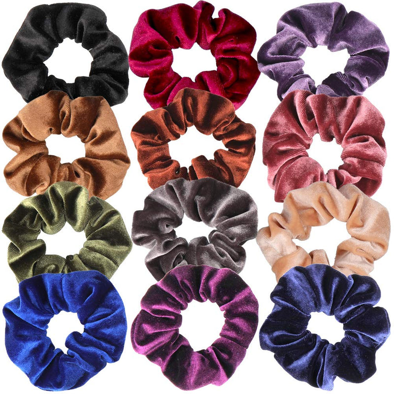 H&S Scrunchies Hair Bobbles Velvet 12pcs Hair Bands Elastic Hair Ties Hairbands Ponytail Holders Set for Women Girls Thick Hair - BeesActive Australia