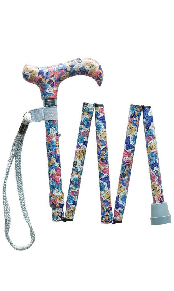 Folding Height Adjustable Walking Stick with Smart Handle and Free Carry Case (Butterfly) Butterfly - BeesActive Australia