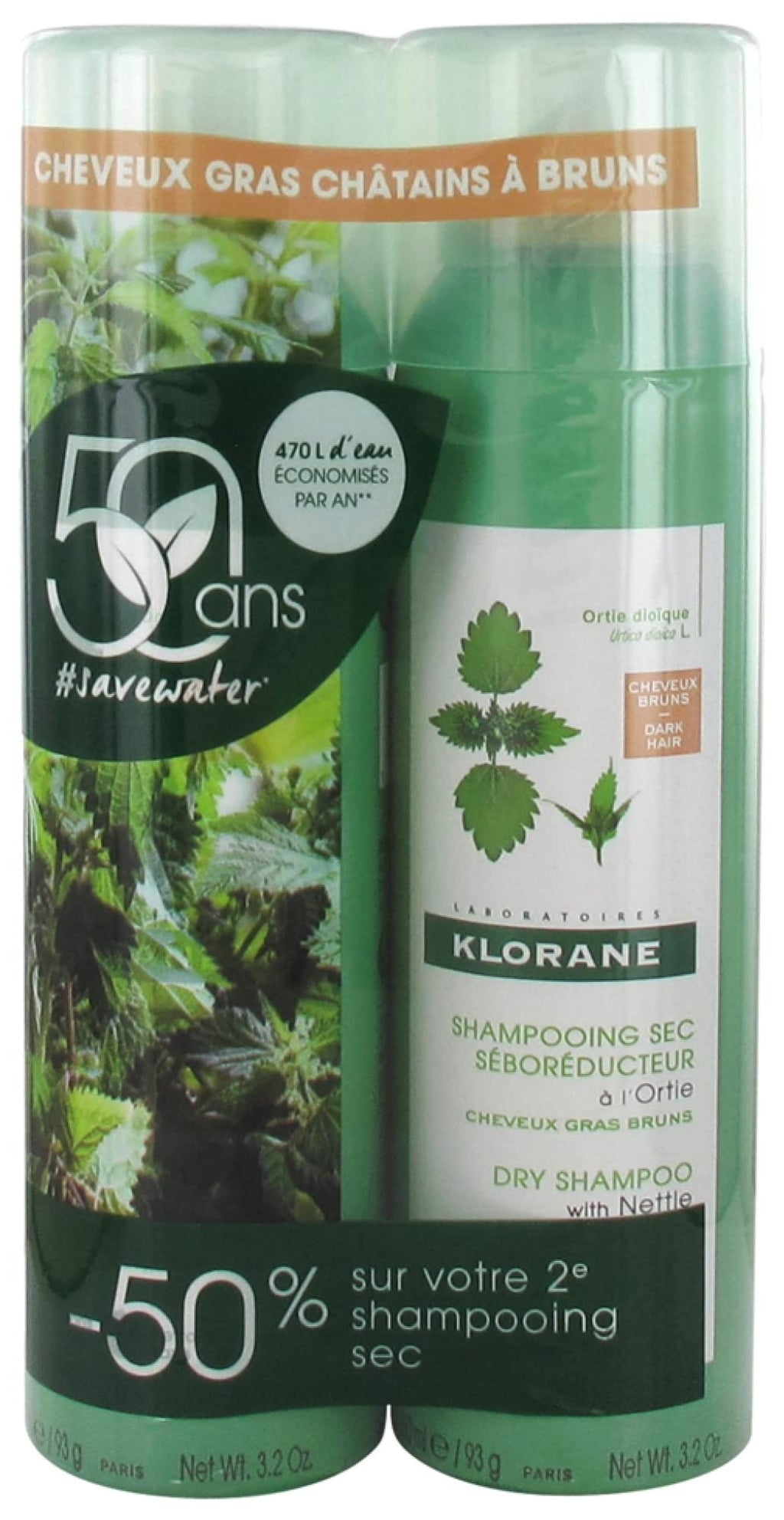 Klorane Dry Seboregulating Shampoo with Nettle Extract 2 x 150ml - Oily dark hair - BeesActive Australia