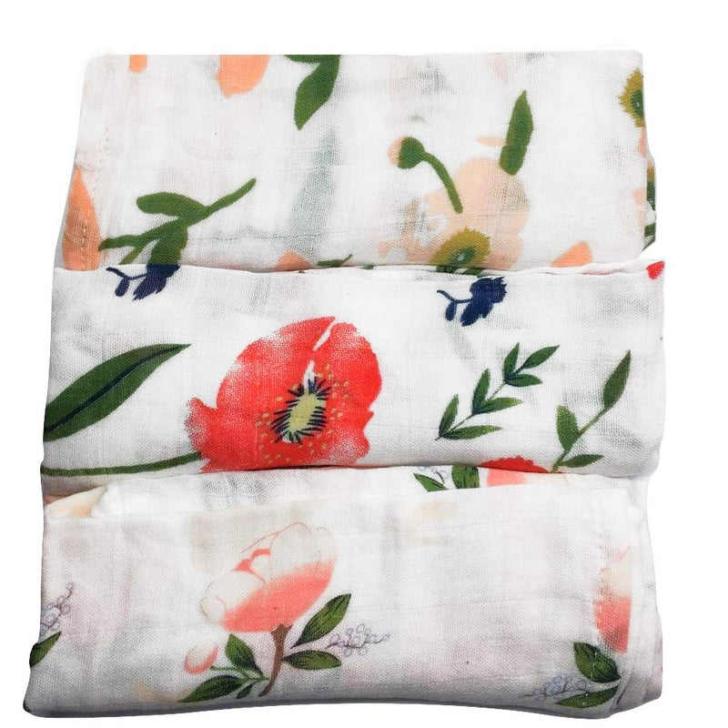 Little English Bamboo/Cotton Ultra Soft Muslin Squares for Babies - Flower Power - Set of 3-60cm x 60cm Flower Power Muslin Squares - BeesActive Australia