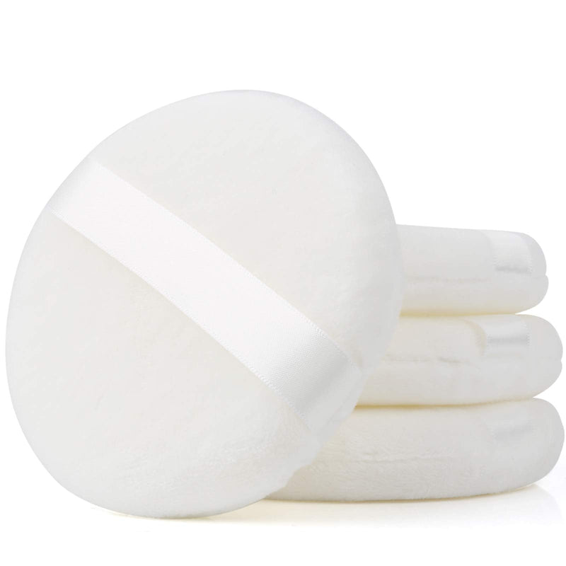 Teenitor 4 Pcs 4.13 inch Powder Puff For Body Powder Loose Powder, Ultra Soft Large Round Velour Smooth Apply Puff With Ribbon Band Handle White - BeesActive Australia