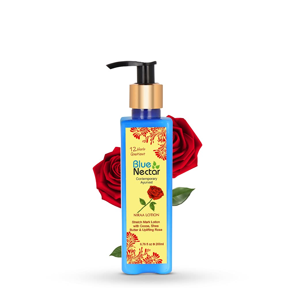 Blue Nectar Stretch Mark & Scar Body Lotion Cream with Cocoa Butter, Shea Butter & Uplifting Rose (12 Herbs, 200 ml) - BeesActive Australia
