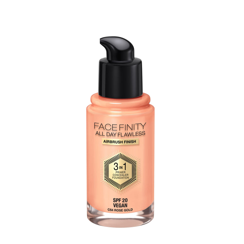 Max Factor Facefinity 3-in-1 All Day Flawless Liquid Foundation, SPF 20 - 64 Rose Gold, 30 ml 30 ml (Pack of 1) - BeesActive Australia