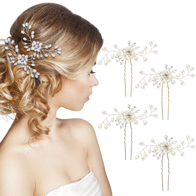 4pcs Bridal Hair Pins Pearl Rhinestone Hair Clips Jewel Hair Accessories for Wedding Prom Headpiece - BeesActive Australia
