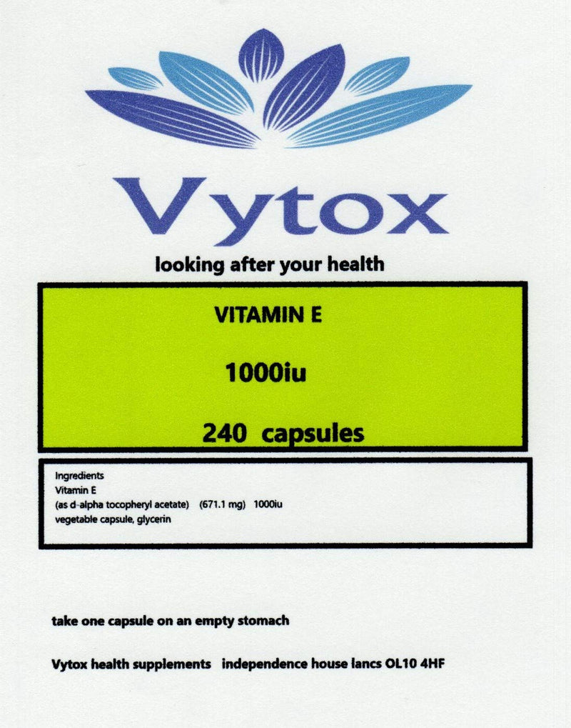 Natural Vitamin E 1000IU High Strength 240 Vegetarian Capsules High Absorption. 8 Months Supply. by Vytox - BeesActive Australia