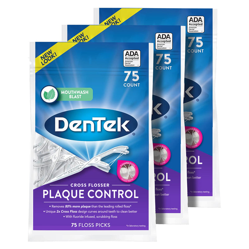 DenTek Cross Flosser Plaque Control Floss Picks, X-Shaped Floss, 75 Count, 3 Pack 75 Count (Pack of 1) - BeesActive Australia