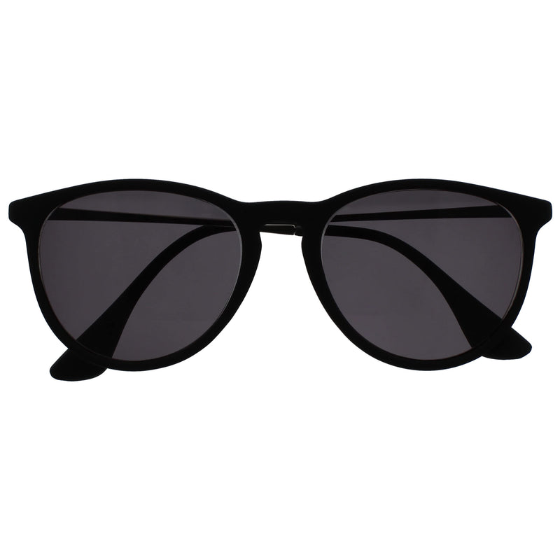 Opulize Jet Large Black Rubberized Silver Arms Mens Womens Sun Readers UV400 S96-1 +0.00 +0.00 Magnification Black Front Silver Arms - BeesActive Australia