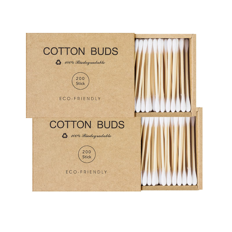 400 Bamboo Cotton Buds Biodegradable Ear Buds Cotton For Cleaning Ear And Doing Makeup Q Tips Cotton Buds 200 Count(Pack of 2) - BeesActive Australia