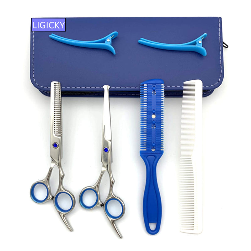 LIGICKY Baby Hair Cutting Scissors Set Professional Safety Round Tip Stainless Steel Hair thinning Shears Bang Hair Scissor for Kids/Salon/Home Blue - BeesActive Australia