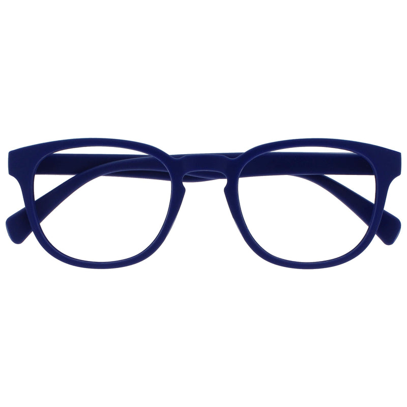 Opulize Pop Retro Round Smooth Matt Blue Mens Womens Reading Glasses Spring Hinges R2-3 +1.00 +1.00 Magnification - BeesActive Australia