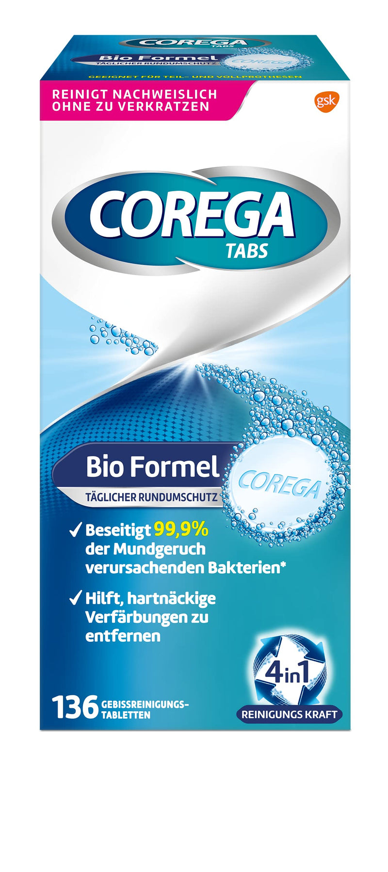 Corega Cleansing TABS Bio Formula for Removable Dentures/Third Teeth Cleaning Tablets 136 ml - BeesActive Australia