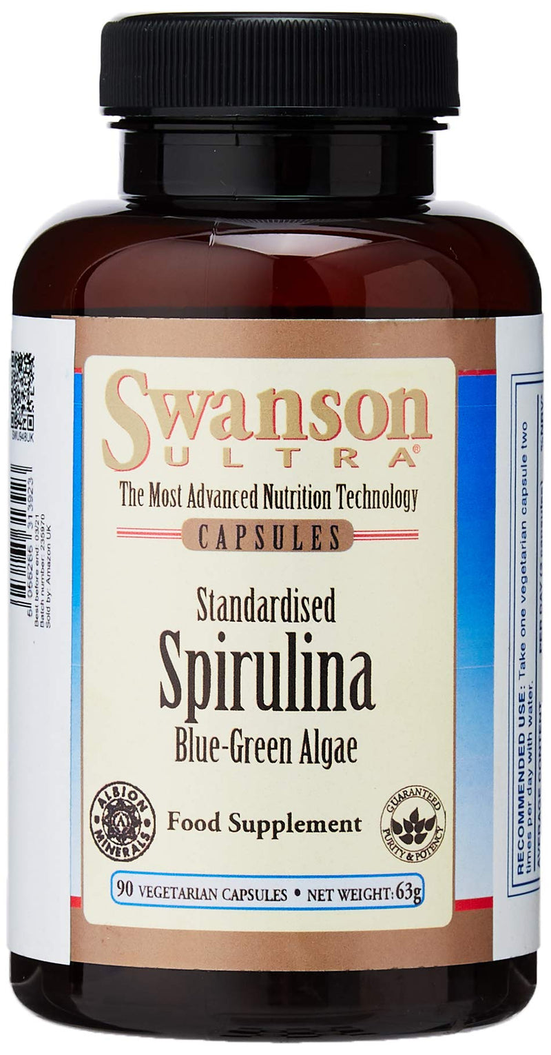 Swanson Ultra Standardised Spirulina Natural Blue-Green Algae 10% Phycocyanin 500mg, 90 Vegetarian Capsules, ITEM-RE-059860:UK-Label - BeesActive Australia