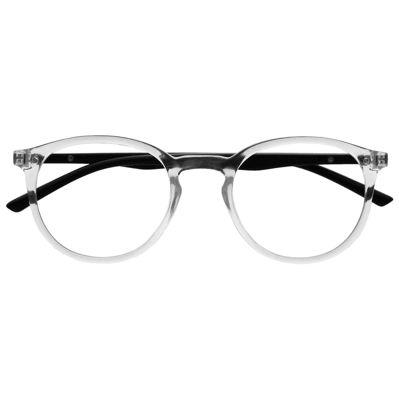 Opulize Met Clear Black Reading Glasses Large Round Comfortable Mens Womens Spring Hinges R60-C +0.00 +0.00 Magnification Clear Front With Black Arms - BeesActive Australia