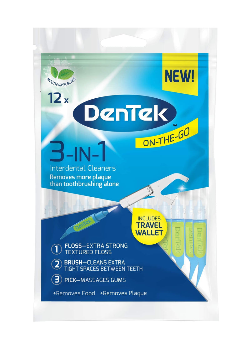 DenTek 3-in 1 Interdental Cleaners - Features an Interdental Brush, Floss and Pick All in One, 12 Pack - BeesActive Australia