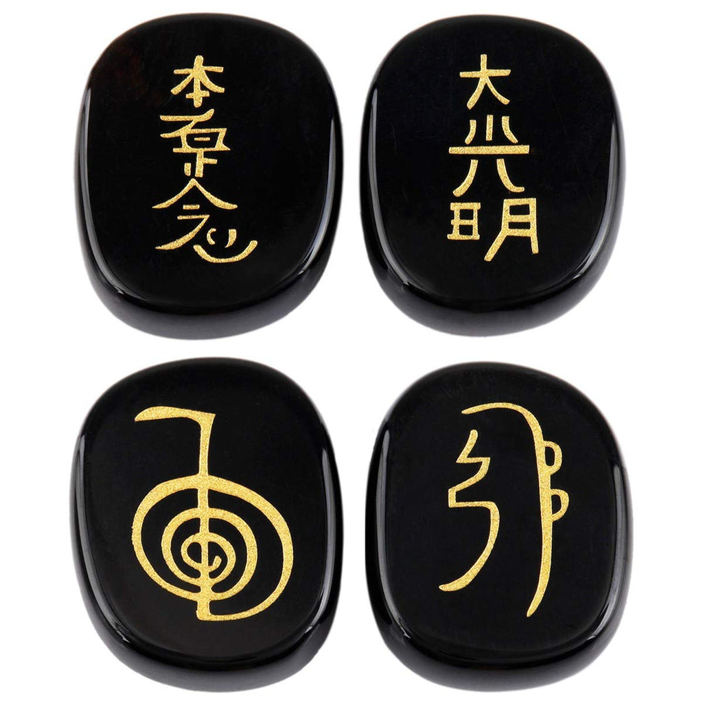 mookaitedecor Black Agate Reiki Stones,Engraved Usui Symbols Polished Chakra Palm Stone for Crystal Healing - BeesActive Australia