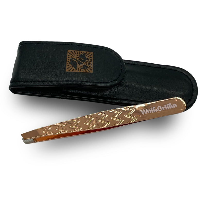 Wolf & Griffin Rose Gold Ultimate Precision Tweezers with Case | Stainless Steel with Rose Gold Coating | Professional Slant Tweezers - BeesActive Australia