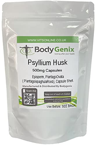 Psyllium Husk 500mg Capsules Bodygenix UK Rich Fibre Source Weight Loss Control (120) 120 - BeesActive Australia