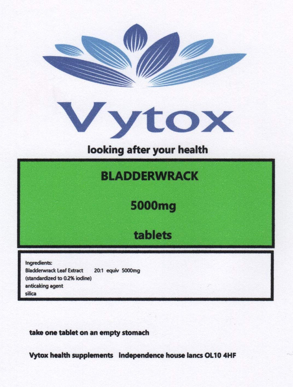 Bladderwrack Leaf 5000mg 30 High Strength Tablets Rich in Iodine Metabolism 1 Month Supply by Vytox. Vegetarian - BeesActive Australia