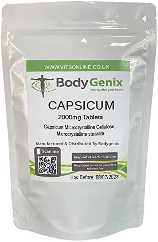 Capsicum 2000mg Tablets Bodygenix UK Mnufactured Fat Burn, Metabolism Booster (120) 120 - BeesActive Australia
