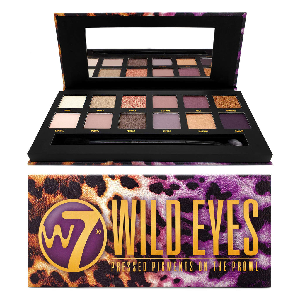 W7 Wild Eyes Eyeshadow Palette - 14 Natural, Purple Smoke Colors - Flawless Long-Lasting Makeup - BeesActive Australia