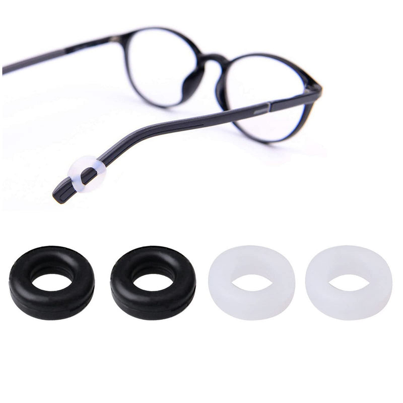 2 Pairs Silicone Glasses Round Ear Hook,White& Black Anti-Slip Eyeglasses Hooks Eyewear Sleeve Retainer Temple Tip Holder Ring - BeesActive Australia