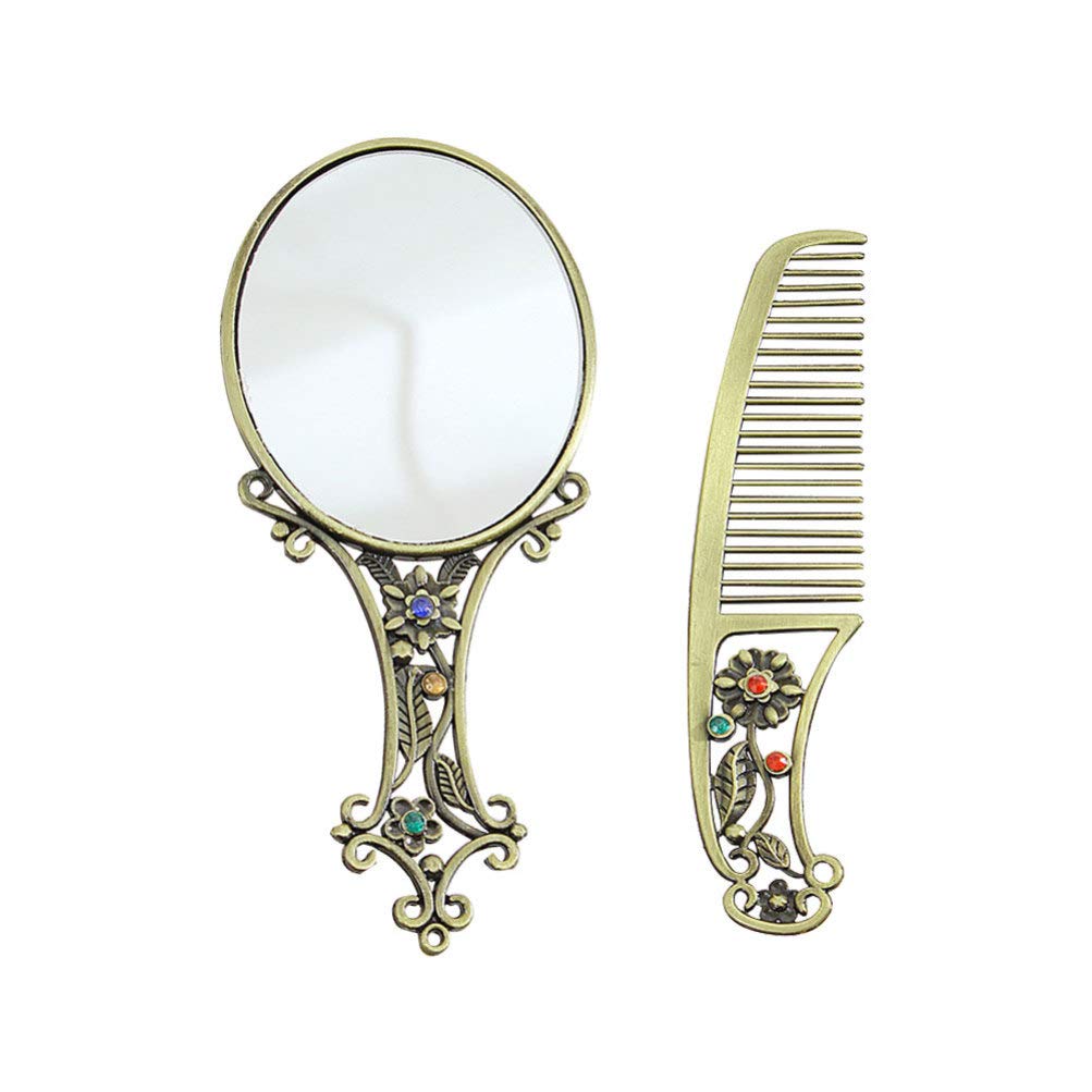 Minkissy Metal Mirror Comb Retro Comb Antique Mirror Vintage Mirror Comb Set for Lady Woman Christmas Birthday Gift (Mixed Pattern) - BeesActive Australia