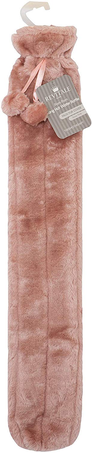 Revitale Extra Long Hot Water Bottle Pom Pom Soft Fur Cover - 72cm / 2L (Rose Pink) Rose Pink - BeesActive Australia