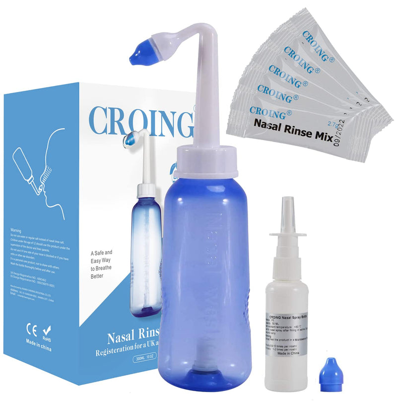 CROING - 40 x Sinus Rinse Mix + 1x Nasal Wash Bottle (300ml)+1 x Spray Bottle (50ml), Nasal Rinse Kit , Neti Pot , Nasal Irrigation - BeesActive Australia