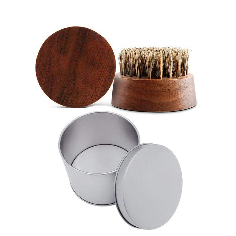 JZK Stiff boar bristles beard brush with walnut wood base, beard grooming and tame brush, with metal storage tin - BeesActive Australia