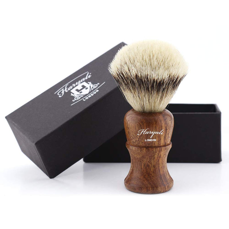 Haryali London Silver Tip Badger Hair Bristles Mens Shaving Brush with Wood Handle for Clean Shave Perfect New Year Gift for Men - BeesActive Australia