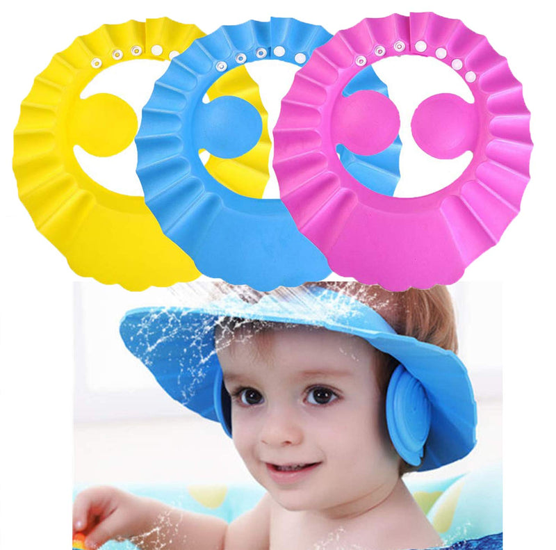 Baby Shower Cap,3Pcs Adjustable Baby Shampoo Cap Waterproof Bath Cap for Baby Kids (Pink, Blue, Yellow) - BeesActive Australia