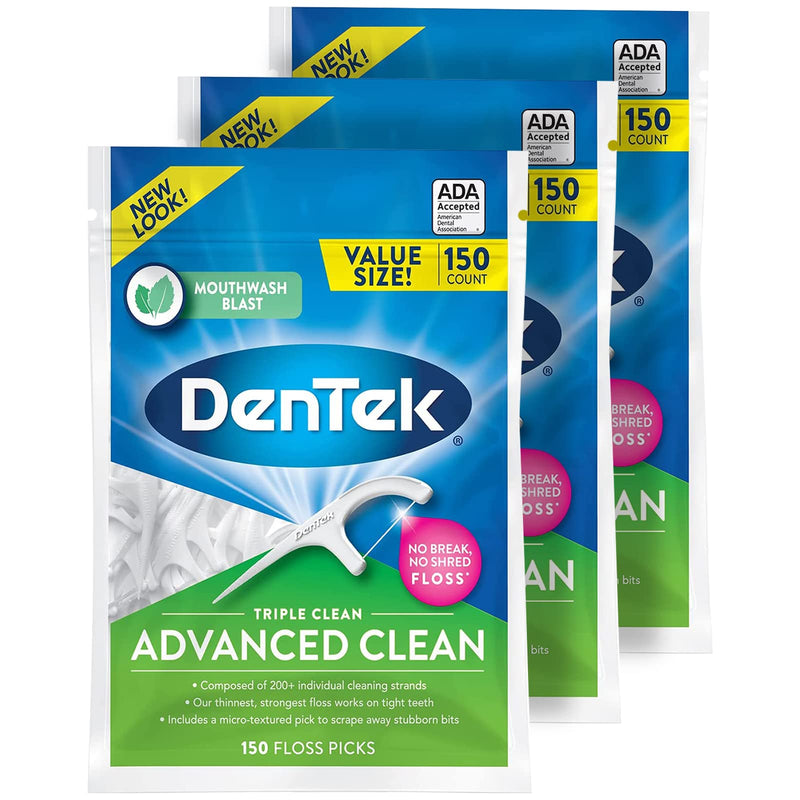 DenTek Triple Clean Floss Picks, No Break Guarantee, 150 Count, 3 Pack 150 Count (Pack of 3) Pack of 3 - BeesActive Australia