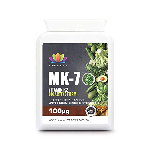 Vitamin K2 100mcg MK7 Capsules – Bone and Heart Support – UK Made 100% Daily Dosage – GMP Quality (30s) 7 Count (Pack of 1) - BeesActive Australia