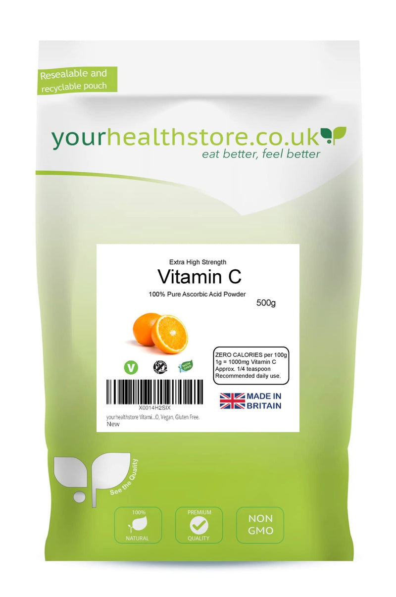 yourhealthstore Vitamin C Powder 500g, Extra High Strength Ascorbic Acid – 100% Pure British Pharmaceutical Grade – Non-GMO, Vegan, Gluten Free. - BeesActive Australia