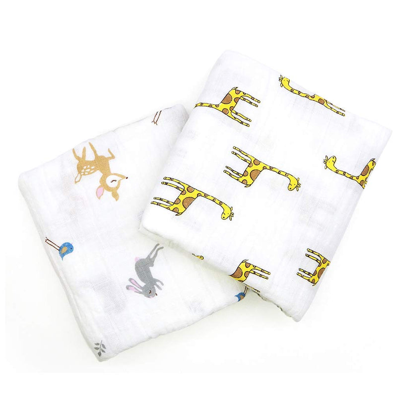 YTBUBOR 2 Pack Baby Muslin Washcloths 120cm × 120cm Cotton Muslin Cartoon Blanket Water Absorbent Face Towel Baby Shower Wipes for Newborn - BeesActive Australia
