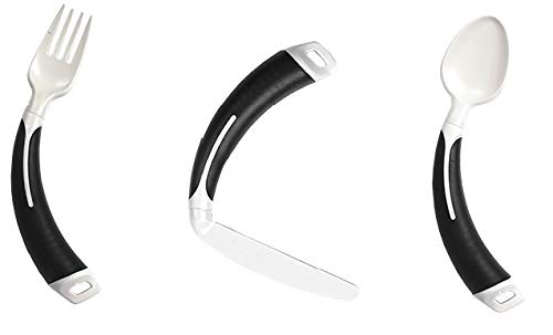 Curved Cutlery - Adult Eating Aid - Full Set of Light Weight Angled Cutlery (Left Hand, Black) Left Hand - BeesActive Australia