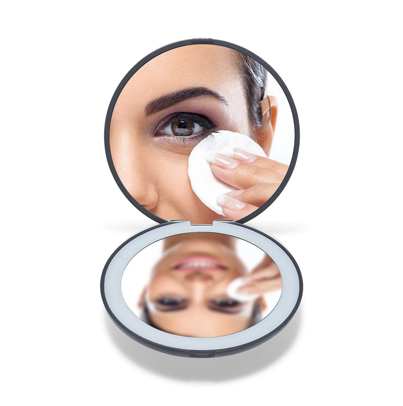 OMIRO LED Lighted Compact Mirror, 3½" Mini 1X/10X Magnification Daylight Travel Makeup Mirror for Purses (Black) Black - BeesActive Australia