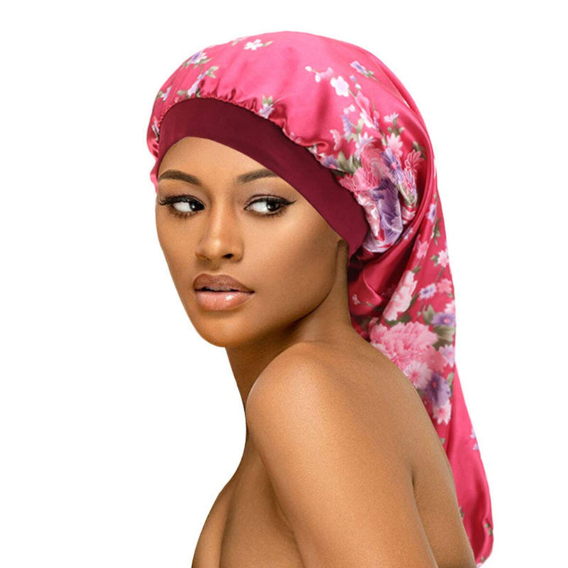 Beaupretty Long Bonnet Sleep Cap Wide Band Double Layer Hair Cap Sleep Head Scarf for Women Lady Salon Travel(Red) Size 1 Claret - BeesActive Australia