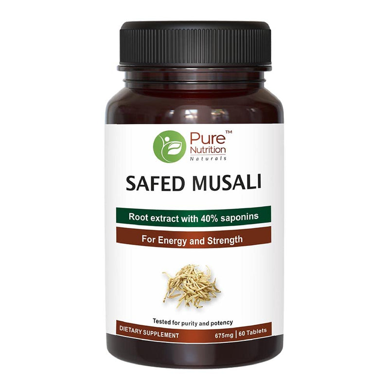 Pure Nutrition Safed Musli Root Extract 500mg (Asparagus Adscendens 40% Saponins) - 60 Veg Tab - Non GMO | Gluten Free - BeesActive Australia