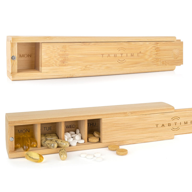 TabTime Bamboo Weekly Pill Box, 7 Day Pill Organiser, Perfect for Vitamins, Pills and Supplements - BeesActive Australia