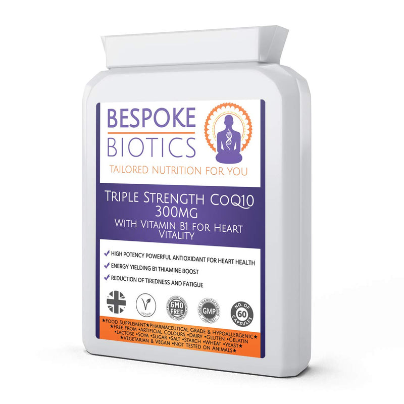 Co Enzyme Q10 300mg Triple Strength CoQ10 Enhanced & Vitamin B1 for Heart| Headache| Energy| 100% Natural| UK Made 60 Caps - BeesActive Australia