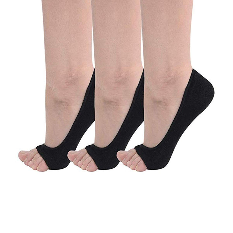 Exceart 3 Pairs of Peep Toe Socks Open Toe Socks Invisible Liner Breathable Liner Socks No Show with Nonslip Gel Heel Grip (Black) Black - BeesActive Australia
