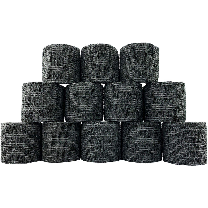 Inksafe Black Self Adherent Cohesive Bandages 5cm x 4.5m Box of 12 - Uses Include Tattoo Grip Wrap, Vet Wrap, Tape for Wrist and Ankle Sprains - BeesActive Australia