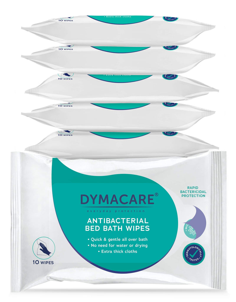 DYMACARE Hygienic Bed Bath Wipes | Rinse-Free | Alcohol-Free | Wet Wipes for Body, Hands & Face (6 Packs, (60 Wipes in Total)) 10 Count (Pack of 6) - BeesActive Australia