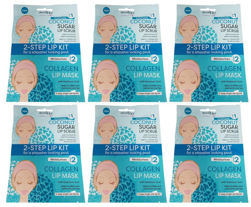 Derma V10 2-Step Lip Kit - Sugar Lip Scrub & Collagen Lip Mask - 6 Pack Bundle (6 x Coconut) - BeesActive Australia