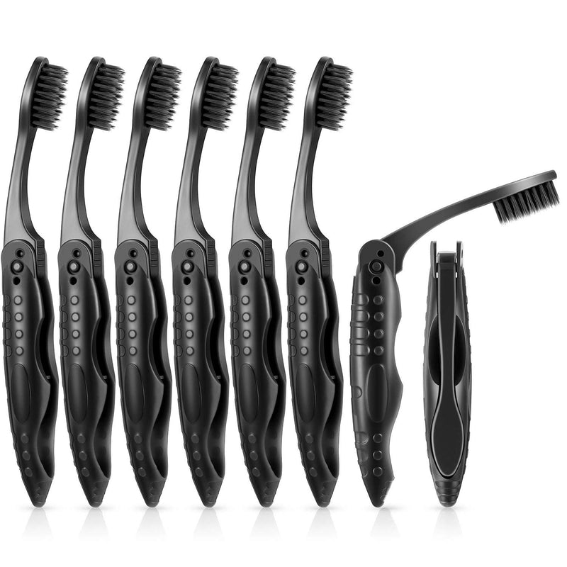 8 Packs Individually Wrapped Black Travel Folding Toothbrush for Travel and Camping Portable Charcoal Toothbrush with Soft Medium Bristles for School - BeesActive Australia