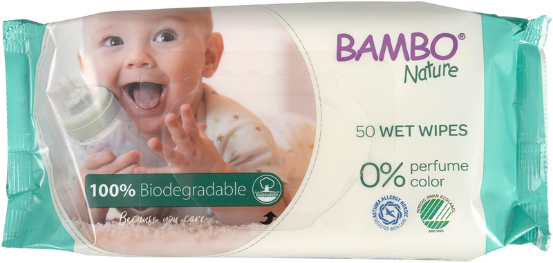 Bambo Nature 100% Biodegradable Wet Wipes - Pack of 50, Pack of 50 Bio Wipes, 1000011933 50 Count (Pack of 1) - BeesActive Australia