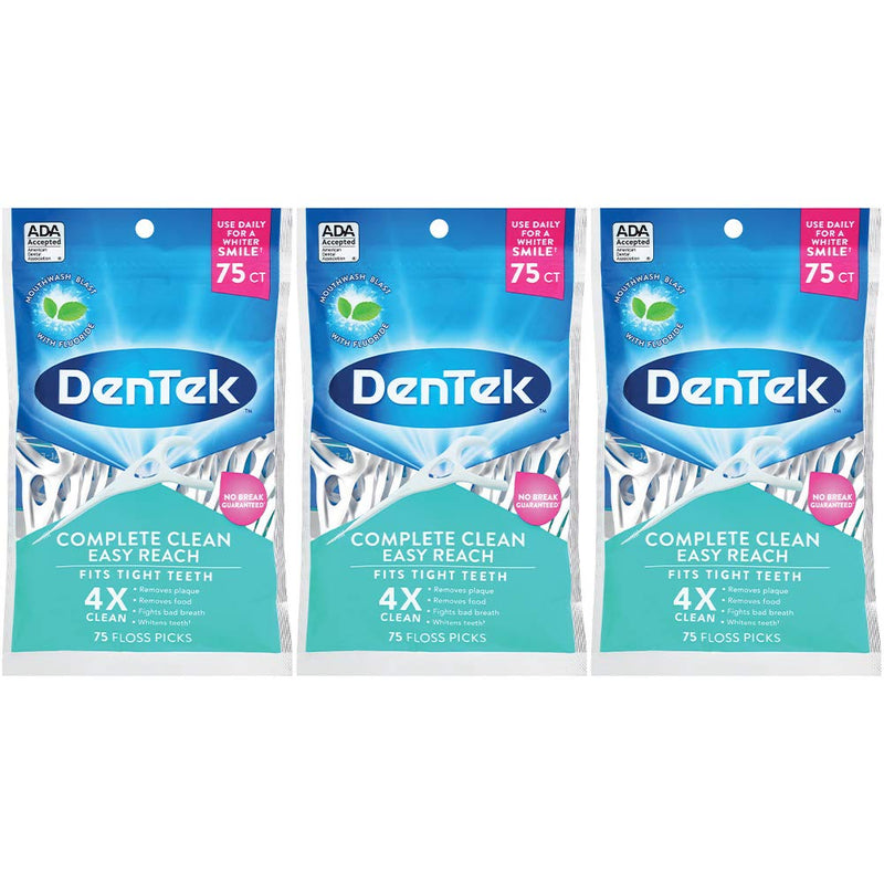 DenTek, Complete Clean Floss Picks 75 Floss Picks Pack of 3, 225 Count 75 Count (Pack of 3) - BeesActive Australia