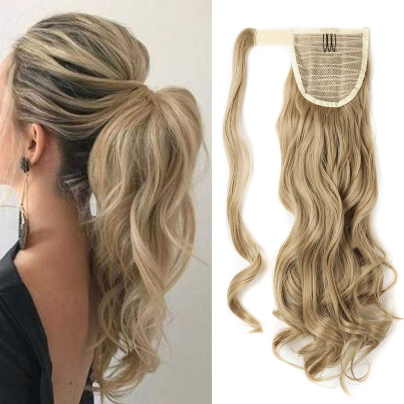 S-noilite 17" Long Curly Wrap around Ponytail Extensions Clip in Ponytail Hair Extensions Hairpiece for Women for Daily Use Ash Blonde 17" Curly - BeesActive Australia